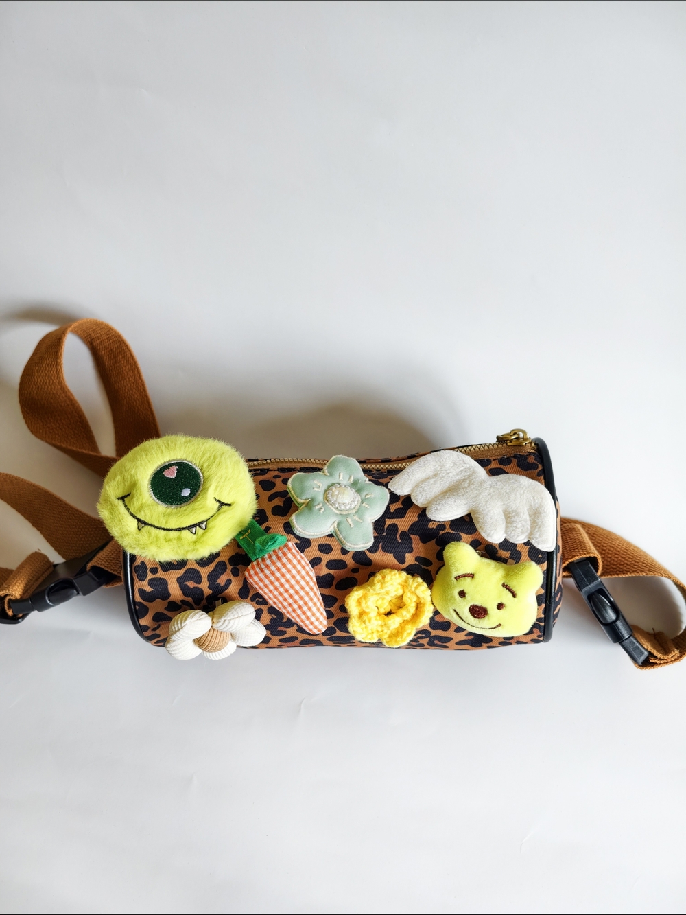 Leopard Print Crossbody Bag with Fun Charms - Rust Strap - Picture 6 of 13
